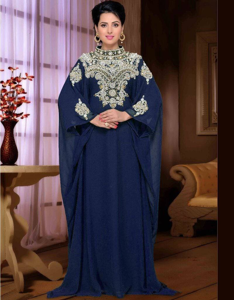 Stand Collar Embroidered Whole Sale Caftan with Golden Work