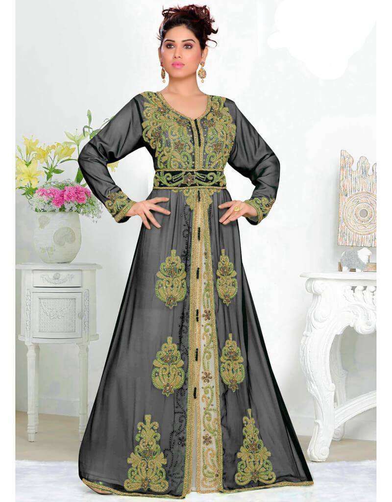 Whole Sale V Neck Moroccan Style Embroidered Kaftan