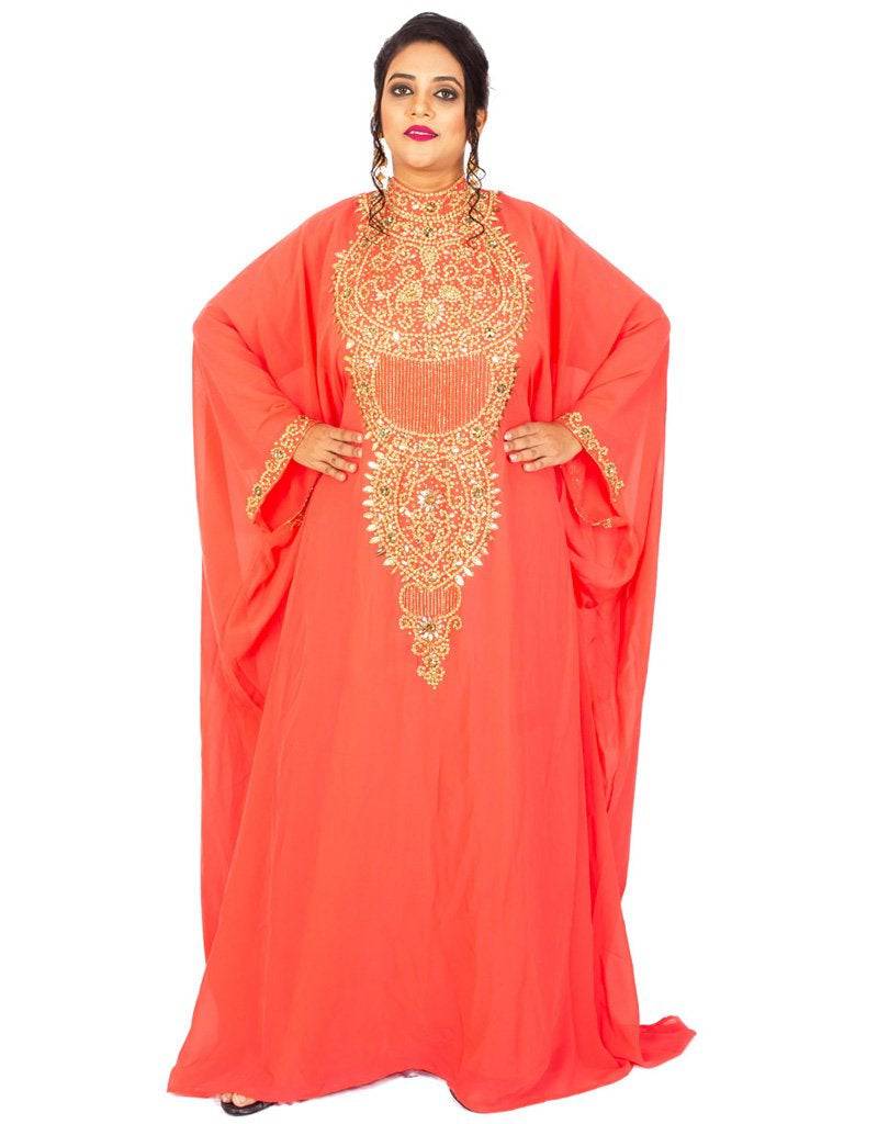 Modern A-line Embroidered Whole Sale Farasha Dress Peach