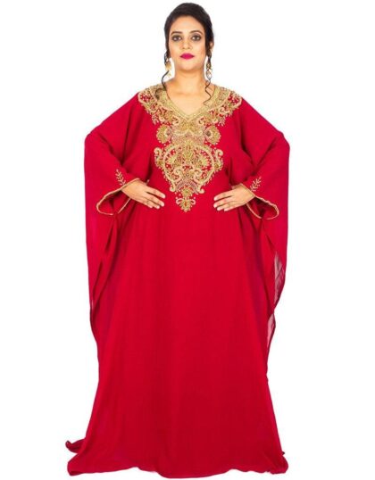 Modest A-line Embroidered Whole Sale Farasha Kaftan Red