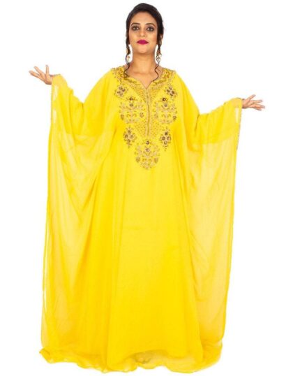 Chic Partywear Whole Sale Farasha Kaftan Yellow