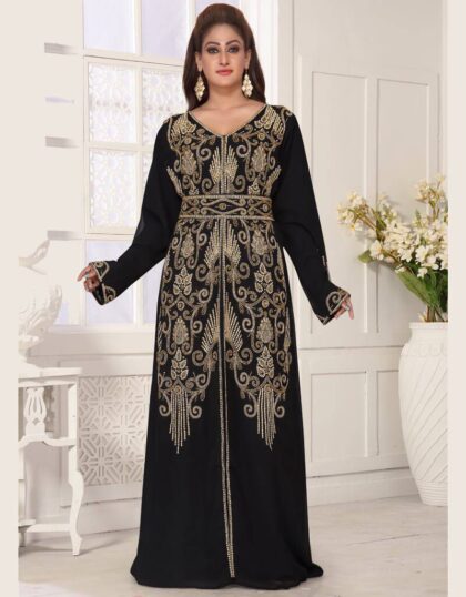 Modest V neck Whole Sale Moroccan Style Embroidered Kaftan