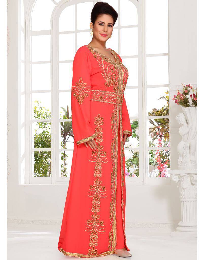 Whole Sale Moroccan Kaftan With Gold Lace Work
