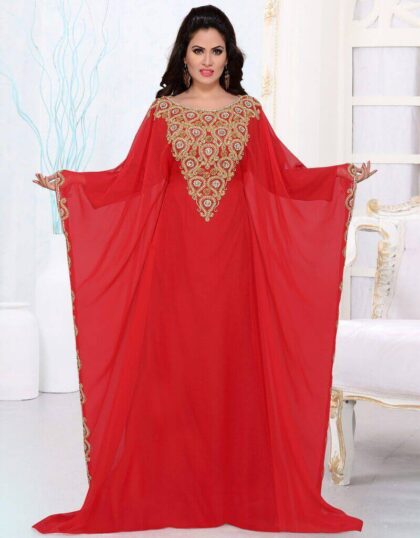 Red Colored Designer Partywear Wholesale Farasha Kaftan