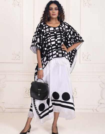 Modern White and Black Color Rayon Modern Style kaftan