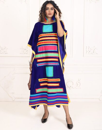 Islamic Dark Indigo Wholesale Velvet Maxi dress Style Kaftan