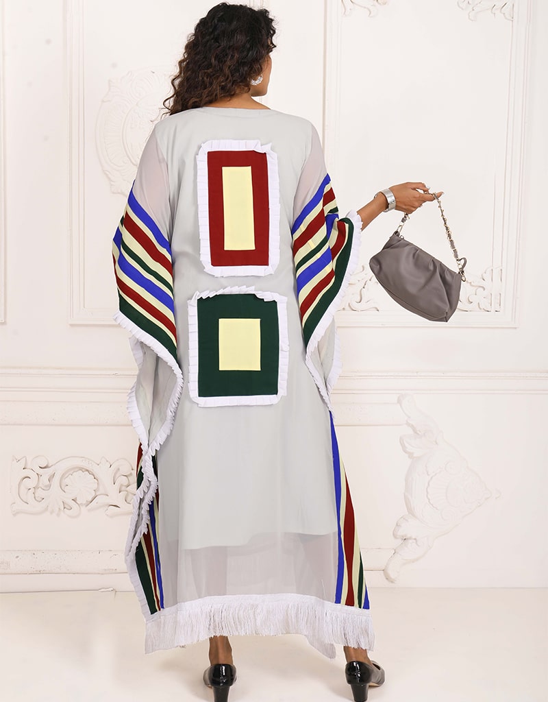 Women White Color Multi Printed Wholesale Farasha Kaftan BackSide