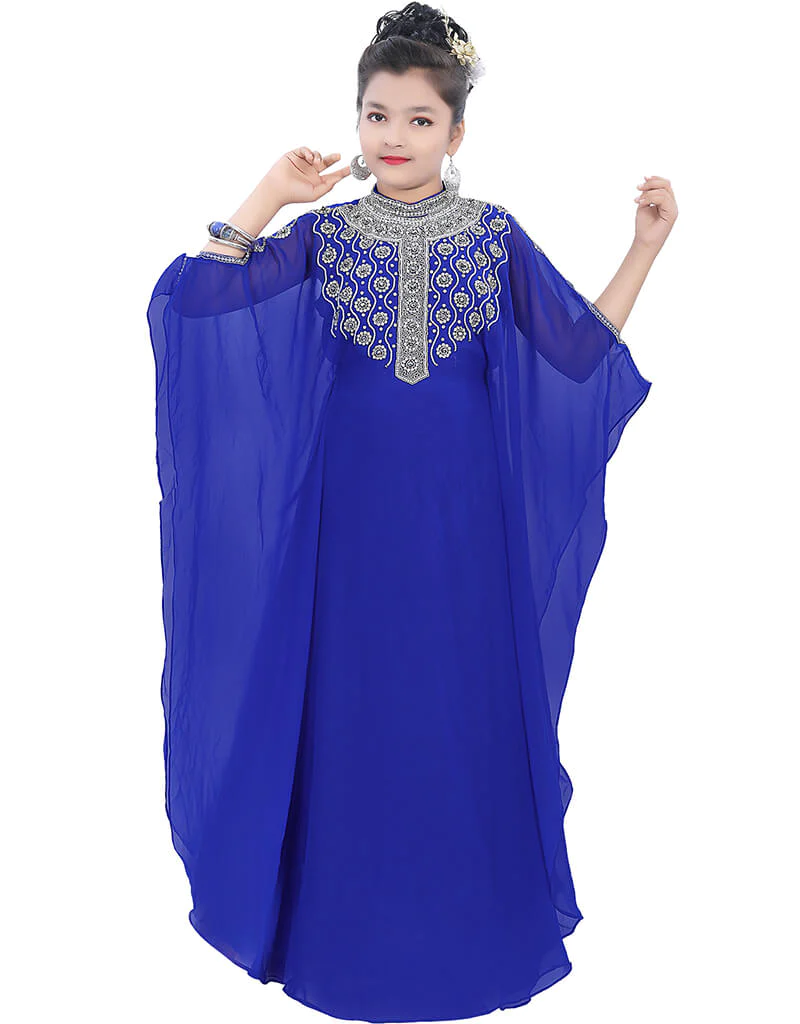 Trendy Royal Blue Georgette Hand Zari Embroidery Farasha
