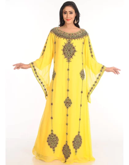 Modern Yellow Georgette Hand Zari Embroidery Wholesale Farasha