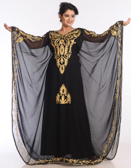 Modest Black Georgette Hand Zari Embroidery Wholsale Farasha