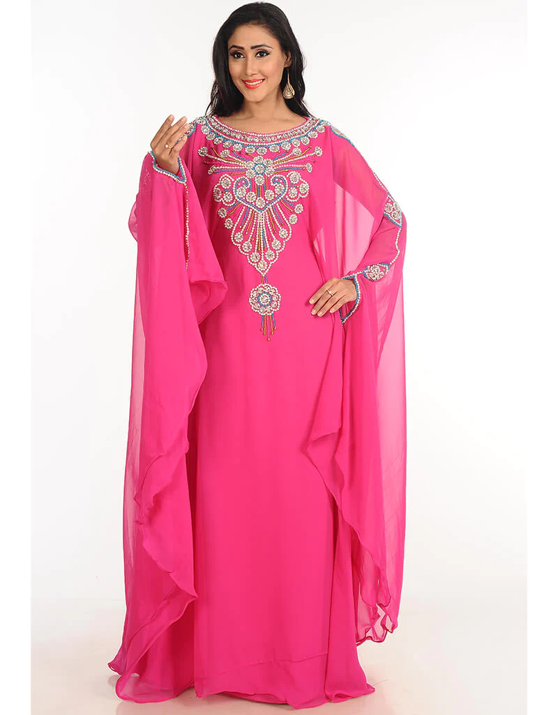 Islamic Pink Georgette Hand Zari Embroidery Wholesale Farasha