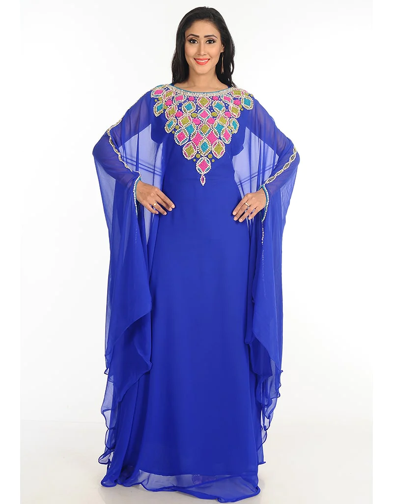 Muslimah Royal Blue Georgette Hand Zari Embroidery Wholesale Farasha